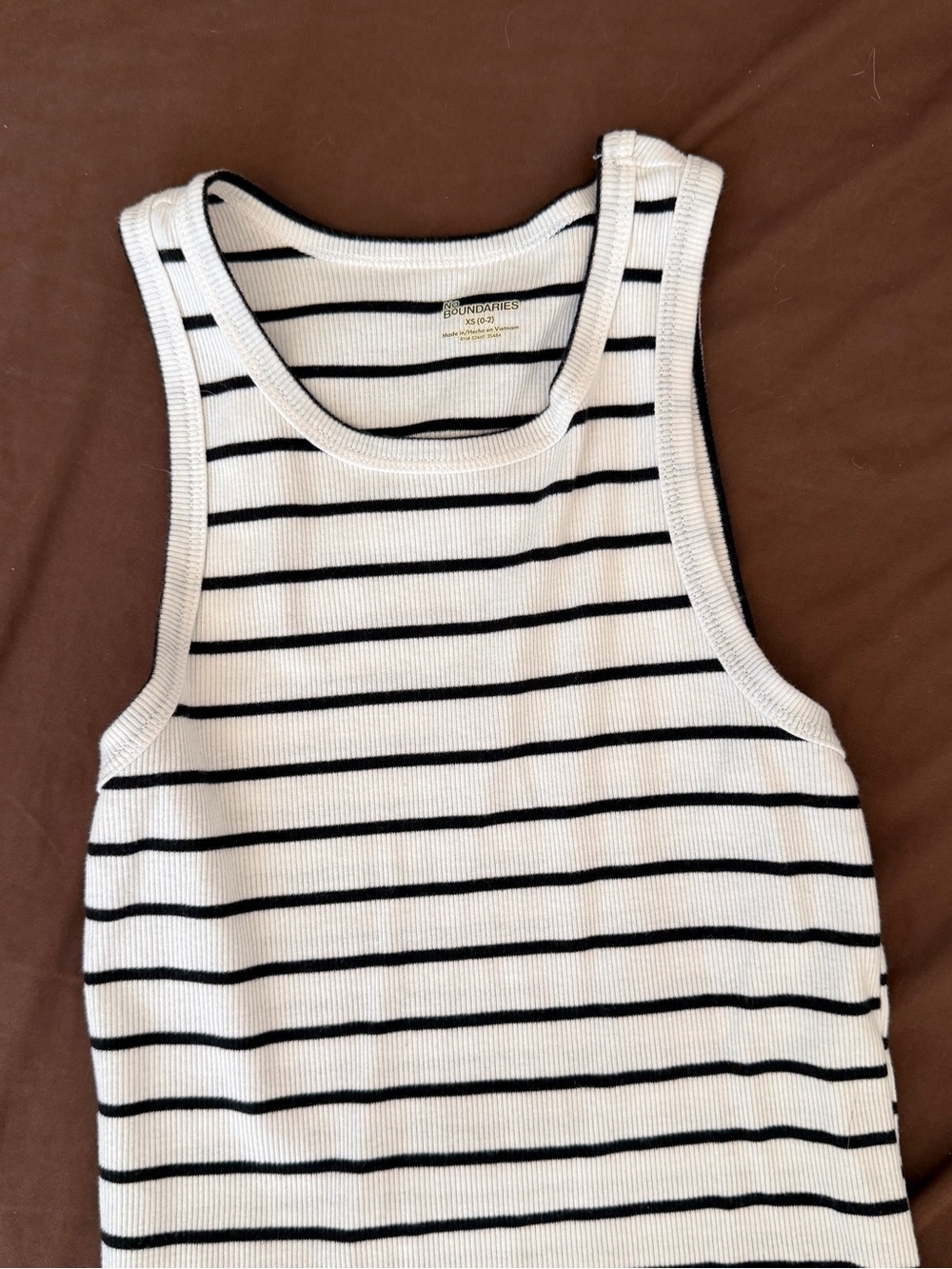 White and Black Striped Ribbed Tank Top